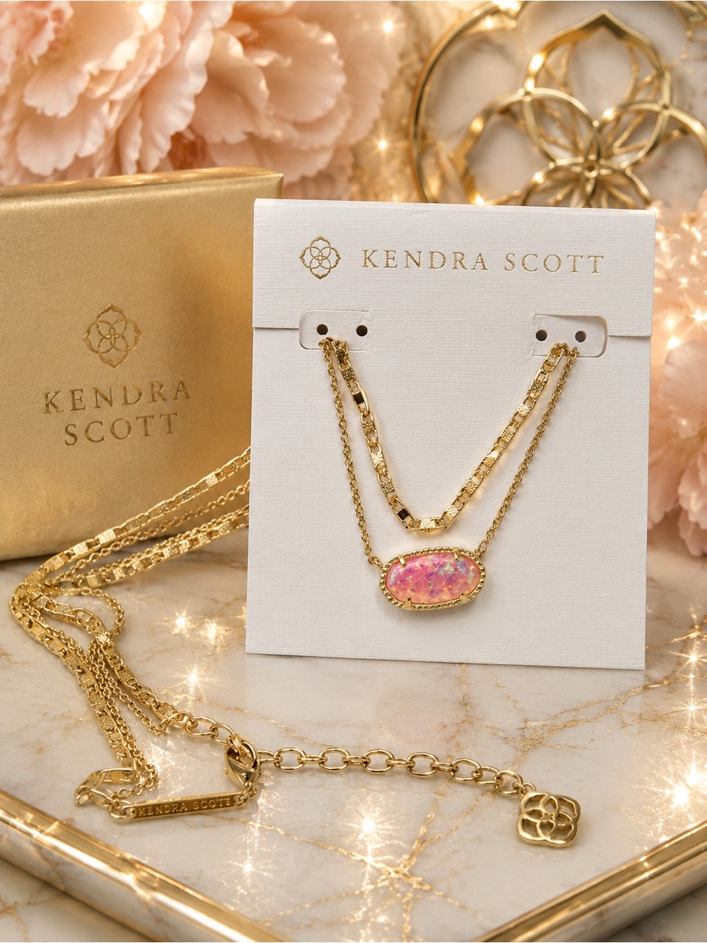 Kendra Scott Pink Lab-Grown Opal Double Layered Necklace 🌸